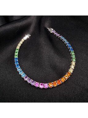 JCL Thailand 925 Sterling Silver Rainbow CZ Tennis Bracelet 8 Inches